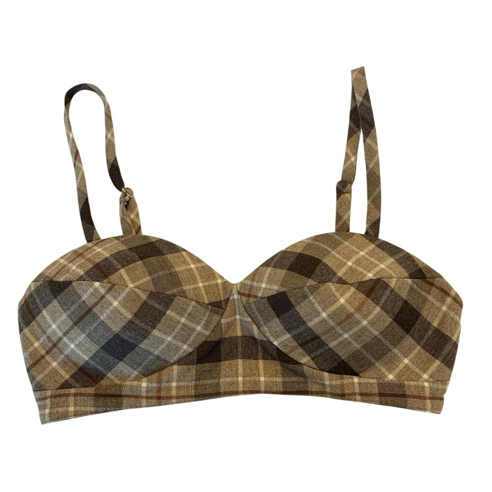 Favorite Daughter Bustier / Crop Top Bra Brown Plaid Small